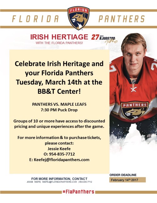March 14, 2017 - Irish Heritage Night at the Florida Panthers